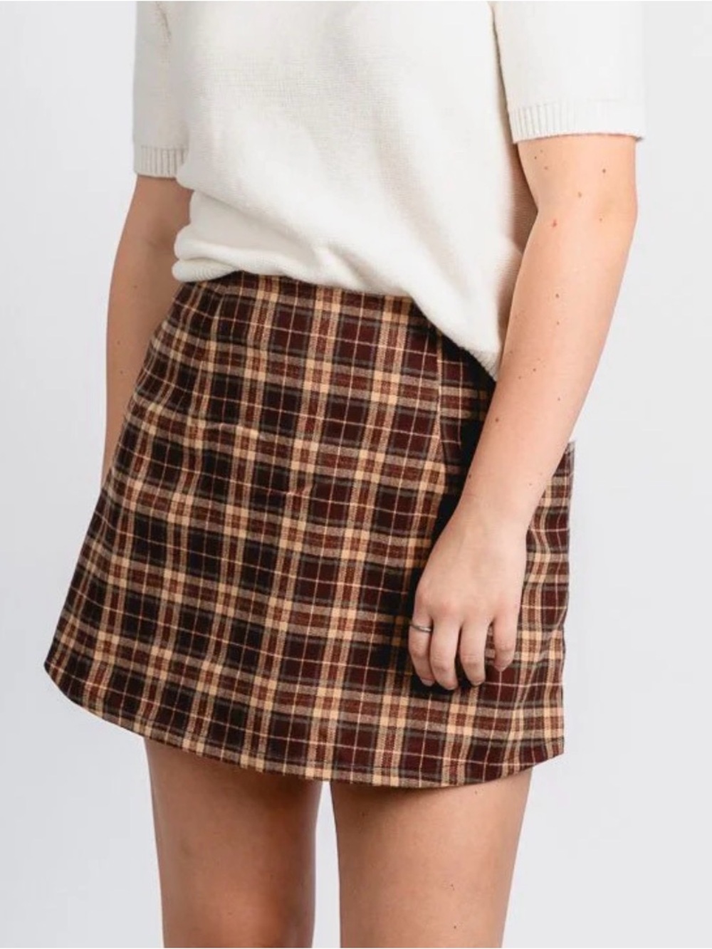 NWT Sadie & Sage Brown and Tan Plaid Mini Skirt + Short Size M